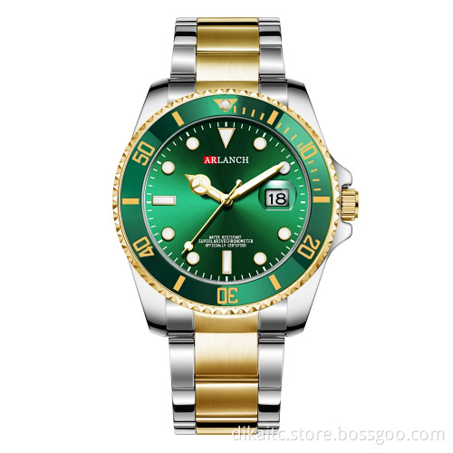 ARLANCH A306 New Water Ghost Series Classic Green Dial Luxury Men Not Automatic Watches Stainless Steel Waterproof Quartz Watch